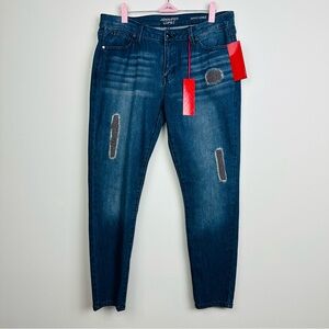 Jennifer Lopez NWT Dark Blue Distressed Skinny Ankle Mid Rise Jeans Size 8